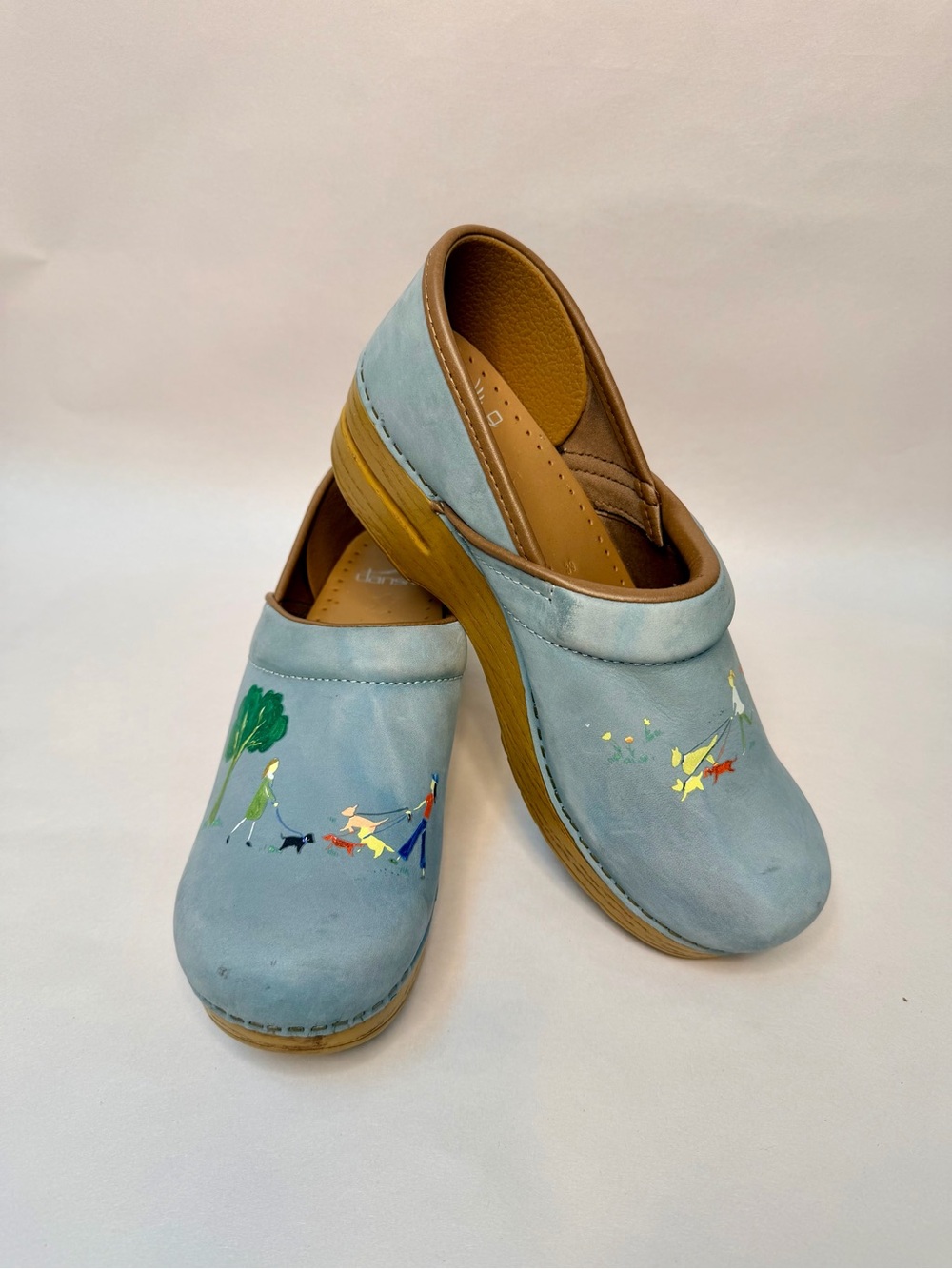 Dansko Clogs Twin Pro Dog Walkers Paint Nubuck Women 39 Blue Brown Support Shoe